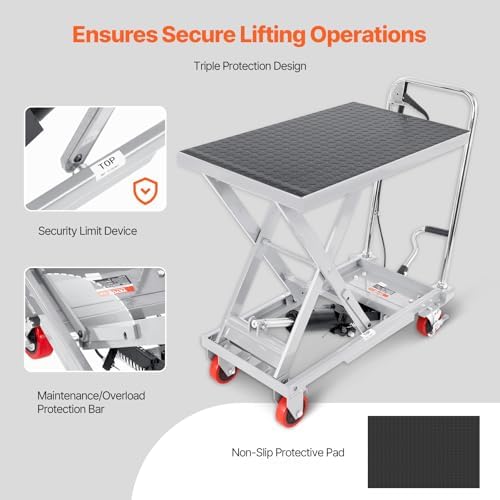 VEVOR Hydraulic Lift Table Cart, 500 lbs Load Capacity, 28.5-Inch Lifting Height, Manual Single Scissor Lift Table with 4 Wheels and Non-Slip Pad, Gray, Alloy Steel - Image 5