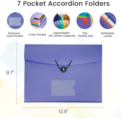 5 Pack 7-Pockets Expanding File Folder Accordion File Organizer, A4 Letter Size Paper Document Receipt Holder for School Office Supplies - Image 3