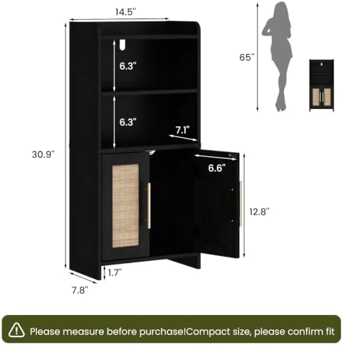 Small Bathroom Storage Cabinet with 2 Doors & Shelf,Rattan Black - Image 2