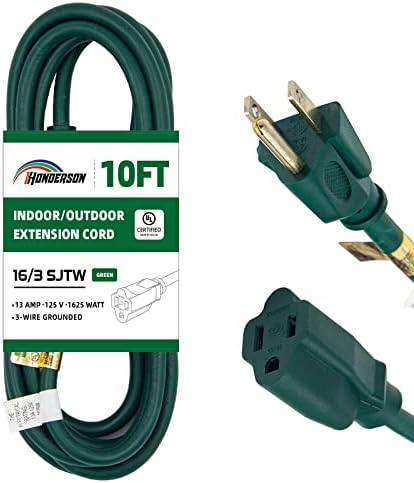 10FT Outdoor Extension Cord-16/3 SJTW Durable Green Extension Cord for Christmas Lights with 3 Prong Grounded Plug for Safety,Great for Outside Christmas Decorations by HONDERSON