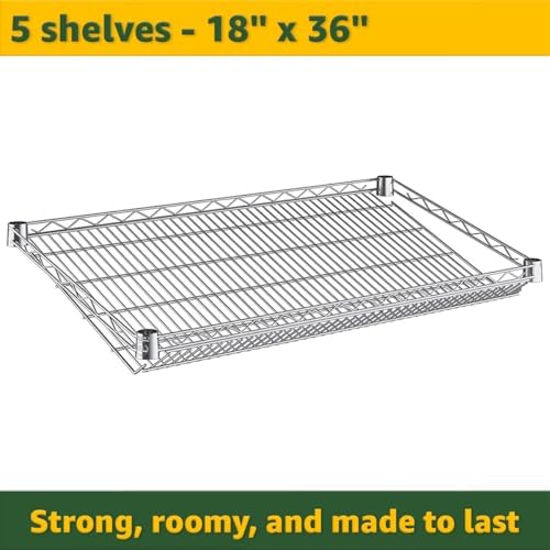 Heavy-Duty Commercial Chrome Storage Shelving Unit 18" x 36" x 74" with 15 Bins - Metal Utility Rack for Tool Organization, Wire Storage Shelf for Office, Warehouse, Garage, and Workshop - Yellow - Image 2