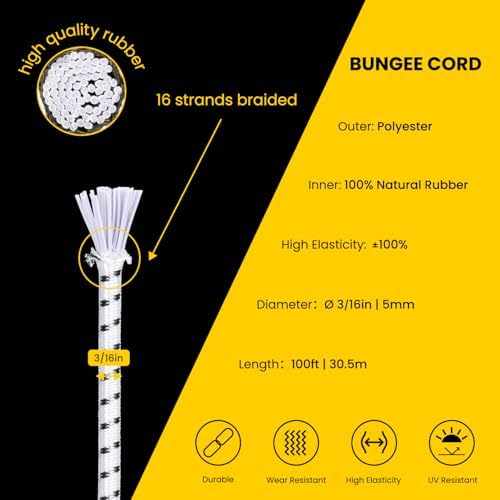 Brotree Bungee Cords 3/16" x 100ft Elastic Shock Cord 100% Stretch Cord - Image 3
