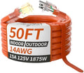 PlugSaf 50 FT 14 Gauge Extension Cord, Heavy Duty Extension Cord, Orange by PlugSaf