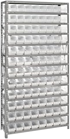 Quantum Storage Systems 1275-101CL Clear-View Sloped Shelving Unit with 4" Shelf Bins, 96 QSB101 Shelf Bins, 12" D x 36" W x 75" H by QuantumStorageSystems