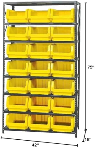Quantum Storage Systems MSU-532YL Solid Heavy Duty 8 Shelves 21 MAGNUM Yellow Bins 75" H x 42" W x 18" D - Image 2