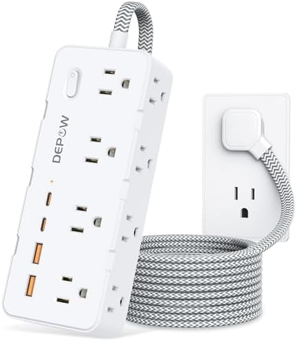DEPOW Surge Protector Power Strip with 8 Outlets 4 USB Ports (2 USB C),5 FT by DEPOW