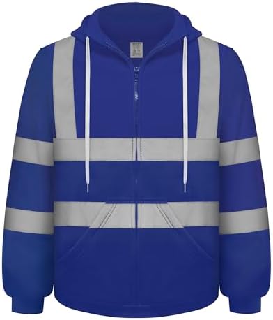 TCCFCCT High Visibility Hoodie for Men Women Class 3 Hi Vis Sweatshirts, Reflective Safety Jackets for Men Construction Workers, Surveyors, Dirt-resistant, WL-Blue Strip S by TCCFCCTPROFESSIONALSAFETYSOLUTIONS