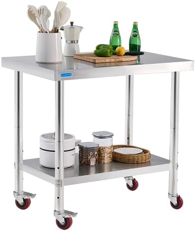 KUARBARR Stainless Steel Table for Prep & Work with 4 Caster Wheels with Undershelf 24 x 36 NSF Metal Commercial Kitchen Adjustable Undershelf Worktable for Restaurant Home Outdoor by KUARBARR