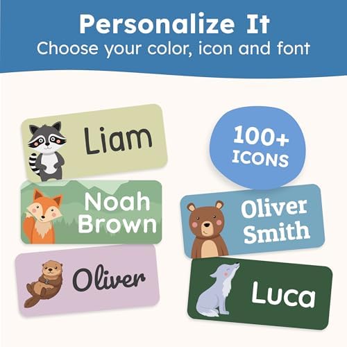 Personalized Name Labels for Kids (70 Labels) - Durable & Waterproof Custom Name Stickers for Clothing Tags, School Supplies, Camp & Daycare - Animal Forest (1.2”x0.5”) - Image 4