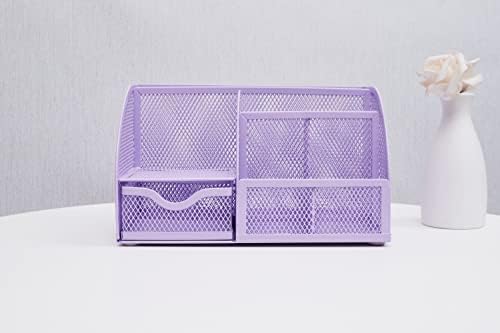 Annova Mesh Desk Organizer Office with 7 Compartments + Drawer/Desk Tidy Candy/Pen Holder/Multifunctional Organizer (Light Purple) - Image 3