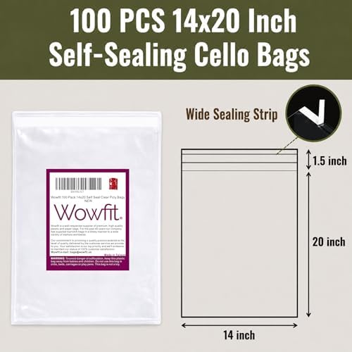 Wowfit 100 CT 14x20 Self Sealing Clear Bags for Packaging, Hoodies, Jackets - Image 2