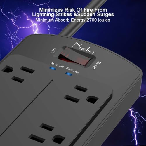 Power Strip, Nuetsa Surge Protector with 12 Outlets and 4 USB Ports, 10 Feet Flat Plug Extension Cord for Home, Office, Dorm Essentials, 2700 Joules, ETL Listed, Black - Image 5