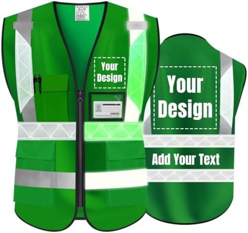 Luminous Safety Vest Customize Logo Outdoor Work Vest with Luminous Hi-Vis Reflective Strips (S, Green) by YOWESHOP