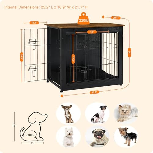 DWANTON 27" Dog Crate Furniture, Dog Kennel Indoor, with Waterproof Cushion - Image 3