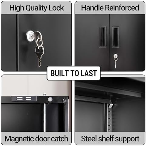 CJF Metal Storage Cabinet, Locking Cabinet with Adjustable Shelf and 2 Drawers, Metal Cabinets for Office, Home, Garage 36" H x 32" W x 16" D (Black) - Image 6