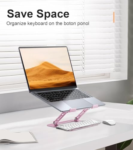 Aoviho Laptop Stand Holder, Adjustable Desk Laptop Riser, Foldable Notebook Computer Stands for MacBook Air Pro HP Lenovo Dell Samsung Chromebook, Up to 15.6 inch, Rose Gold - Image 3