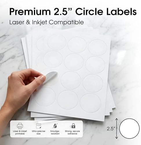 2.5" Circle Labels for Laser & Inkjet, Spartan Industrial Template C005 - Image 2