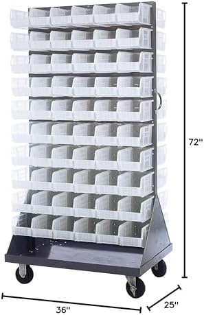 Quantum Storage Systems QMD-36H-230CL Mobile Double Sided Gray Louvered Rack System with Bins, 36” L x 25” W 72” H, Clear - Image 2