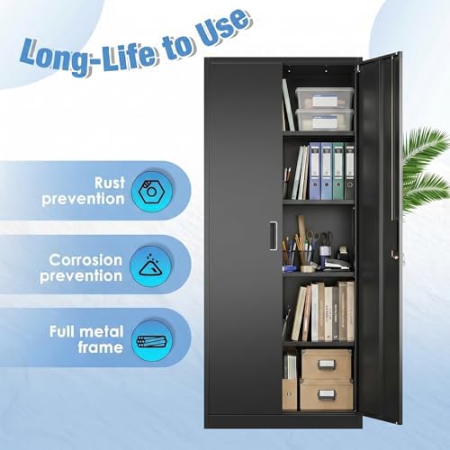 SUXXAN Metal Storage Cabinet with Doors and Shelves, 71" H Locking Steel Garage Cabinet for Home Office Studio Pantry,Tall Tool File Cabinet Black, Assembly Require - Image 6
