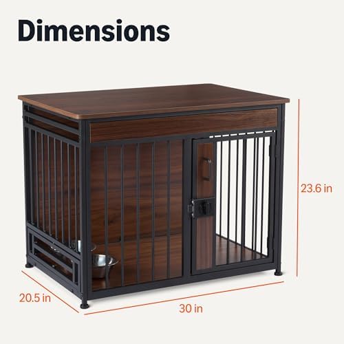 Amazon Basics Furniture Style Dog Crate, Sturdy Wooden Pet Kennel, End Table with Space for Pet, Two Bowls Included, 30" x 20.4" x 23.6", Walnut - Image 5