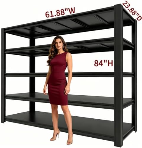 84H Storage Shelves Heavy Duty, 6000 LBS Garage Shelving, 5 Tier Adjustable Metal Garage Shelving Units, for Garage Storage, Warehouses, Basement，Storage Room，84H*62.03W*24D - Image 3
