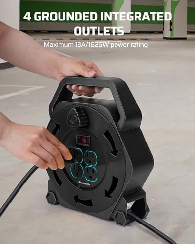 DEWENWILS 25FT Extension Cord Reel, Hand Wind Retractable Cord Reel - Image 3