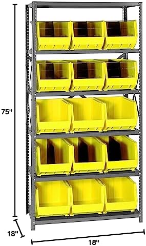 Quantum Storage Systems QSBU-260YL Giant Open Hopper Steel Shelving System, 18" D x 36" W x 75" H, with 6 Shelves and 15 QUS260 Bins, Yellow - Image 2