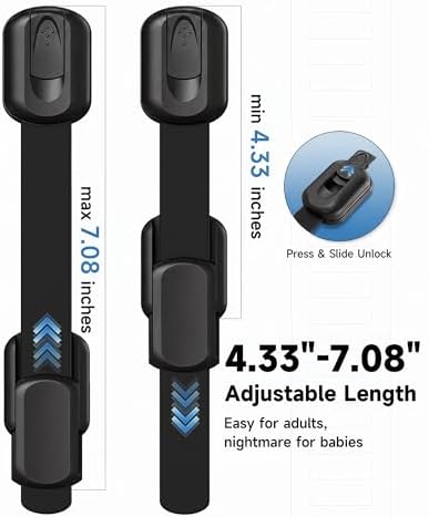 Infinno 8 Pack Cabinet Locks Baby Proofing Heavy Duty - Child Safety Cabinet Locks for Drawers, Cupboards & Fridge – No Drill 3M Adhesive Locks for Pets - Toddler Safety Latches-Black - Image 2