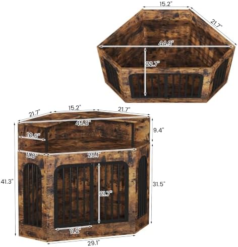 kepptory 46" Corner Dog Crate Furniture, Space Saving Wooden Dog Kennel with TV Stand & Side Table, 200 lbs Weight Capacity, Pet Cage with Secure Lock, Easy Assembly Indoor Crate - Image 2