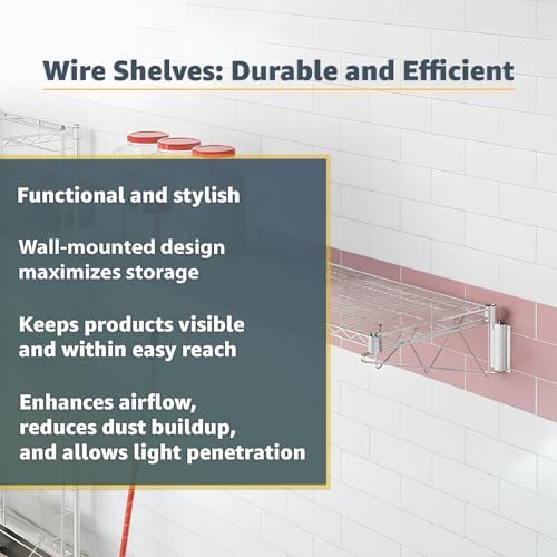 24" x 24" Wire Chrome Wall Mount Shelf, Commercial Fixed Wall Mount Rack, NSF, Metal Floating Shelving for Kitchen, Stock Rooms, Home and Hotel - Image 6