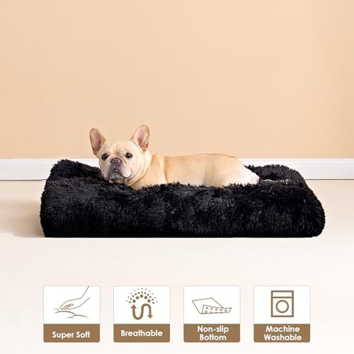 EHEYCIGA Fluffy Dog Crate Bed for Small Dogs, Plush Crate Pad, Black - Image 7