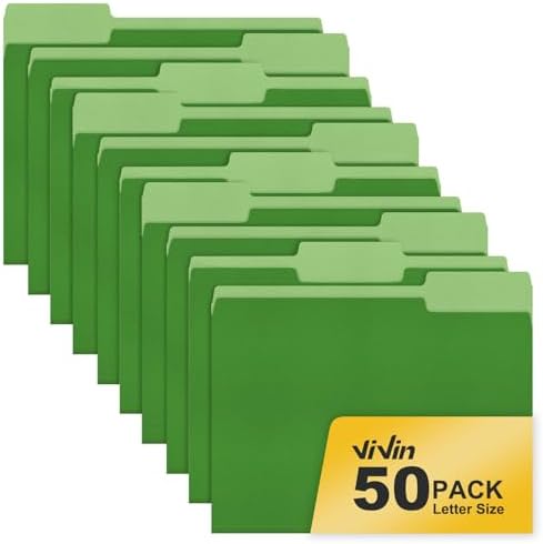 ViVin File Folder, 50 Pack Colored File Folders with 1/3-Cut Tabs, Fits 8.5 * 11 Letter Size Paper, Manilla Folders for Home Office School Documents(Green) by ViVin