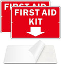 First Aid Sign, (2 Pack) Self Adhesive First Aid Kit Sign for Wall, Aluminum Metal Signs With 2 Pre-drilled Holes (9 x 6 inches, Red/White) by MongFun