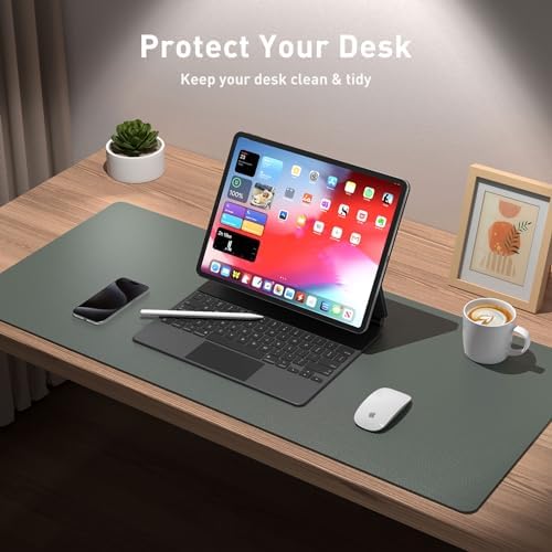 Aothia Leather Desk Pad Protector, Office Desk Mat, Large Mouse Pad, Non-Slip PU Leather Desk Blotter, Laptop Desk Pad, Waterproof Desk Writing Pad for Office and Home (48"x17", Jungle Green) - Image 3