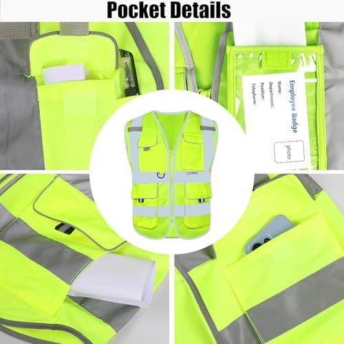 HYCOPROT High Visibility Safety Vest Hi Vis Reflective Construction Vests with Pockets for Men Women,Meets ANSI/ISEA Standard - Image 3