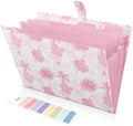 SKYDUE Accordion File Organizer, Floral Expanding File Folders with 5 Pockets, Cute Document Organizer for Paper Bills Receipt Storage, School Office & Hospital Supplies Letter/A4 Size Pink by SKYDUE