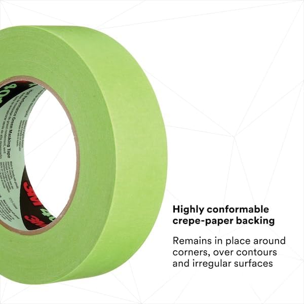 3M 401+ 0.5" x 60yd High Performance Masking Tape - 0.5" x 60 Yards Roll, Crepe Paper, Green - Image 2
