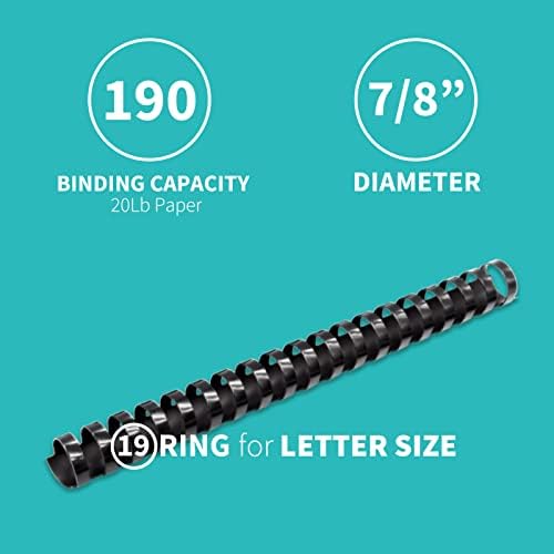 Binditek Plastic Binding Comb Spines, 7/8 Inch, 19 Ring, Black, 50 Pack - Image 4