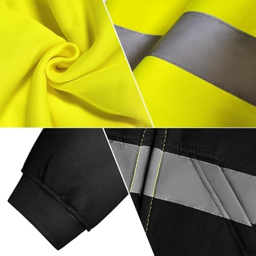 TCCFCCT Hi Vis Hoodie for Men Women Class 3 High Visibility Hoodie, Reflective Safety Hoodies for Men Workers, Surveyors, Hi Vis Sweatshirts for Men Dirt-resistant with Black Bottom, Yellow XL - Image 4