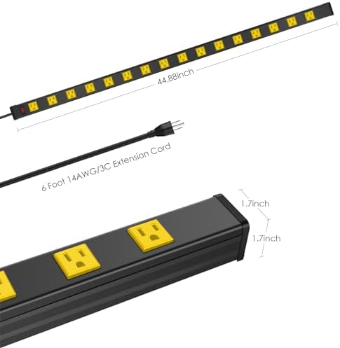 JUNNUJ Long Metal 16 Outlet Wide Spaced Power Strip, Yellow, 6 FT Cord - Image 3