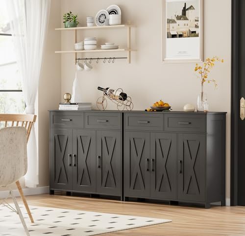 Homhedy Coffee Bar Storage Cabinet with Drawers, Kitchen Buffet Cabinet - Image 7