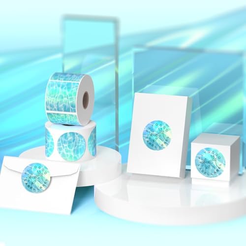 2 Inch 500 Pcs Holographic Thermal Stickers, Rainbow Glitter Finish, Water-Proof & Tear-Resistant Label, for Logo Design, Price/Name Tag, Barcode, DIY Custom, Aurora Ocean Blue, 500 Labels/Roll - Image 3