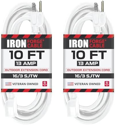 Iron Forge Cable 16 Gauge Heavy Duty White Extension Cord, 10 Ft - SJTW by IronForgeCable
