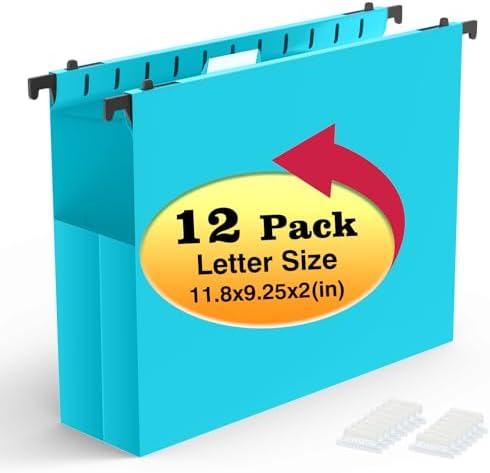 SHUTEX Extra Capacity Plastic Hanging File Folders,12 Pack, Letter, Blue by Shutex