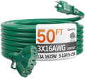 50FT 16 Gauge Green Outdoor Extension Cord with Multiple Outlets by Deeklify