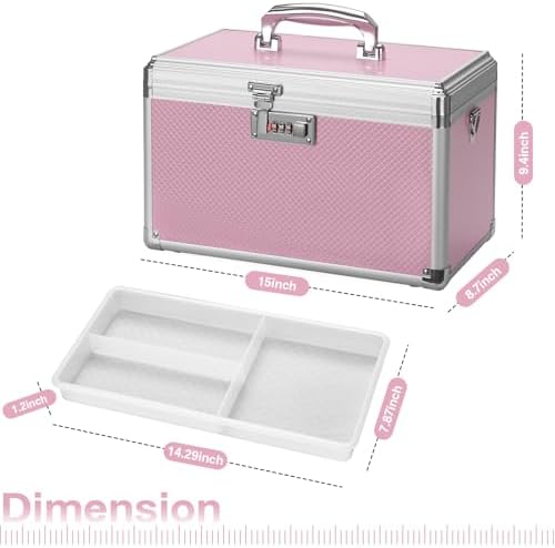 Medicine Lock Box with Combination Lock - 15 x 8.7 x 9.4 Inches - First Aid Safe Medication Storage Box, Personal Items Safe Case for Home and Outdoor - Pink - Image 2