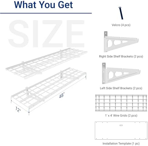 FLEXIMOUNTS 2-Pack 1x4ft 12-inch-by-48-inch Wall Shelf Garage Storage Rack Wall Mounted Floating Shelves, 450 lbs Load Capacity, White, Classic Series - Image 3