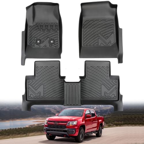 TPE Automotive Floor Mats Custom for 2015-2022 Chevy Colorado/GMC Canyon Crew Cab, All Weather Cover Protection Waterproof Black Floor Liner Front & Rear Row Full Set Car Mats, 3PCS by CMVTAuto
