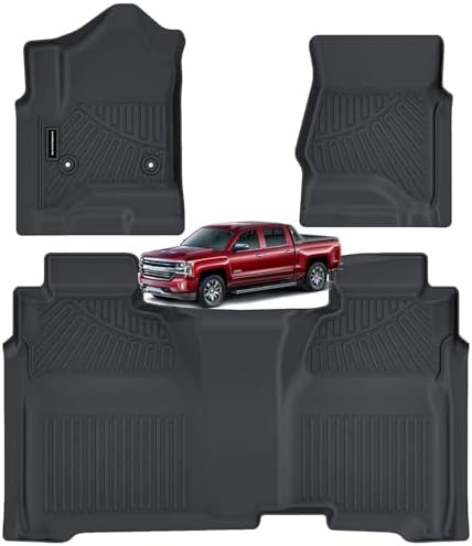 Floor Mats for 2014-2018 Chevy Silverado GMC Sierra 1500 Crew Cab, 2015-2019Chevrolet Silverado/Sierra 2500 HD/3500 HD Crew Cab TPE All Weather Protection Car Floor Liners Accessories by SANBAN-AXE