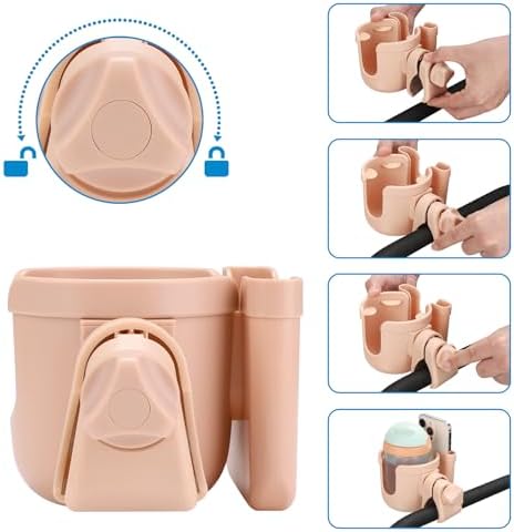 Accmor Stroller Cup Holder with Phone Holder, Bike Cup Holder, Walker Scooter Wheelchair Cup Holder Attachment, Universal Cup Holder for Uppababy Graco Strollers - Image 6
